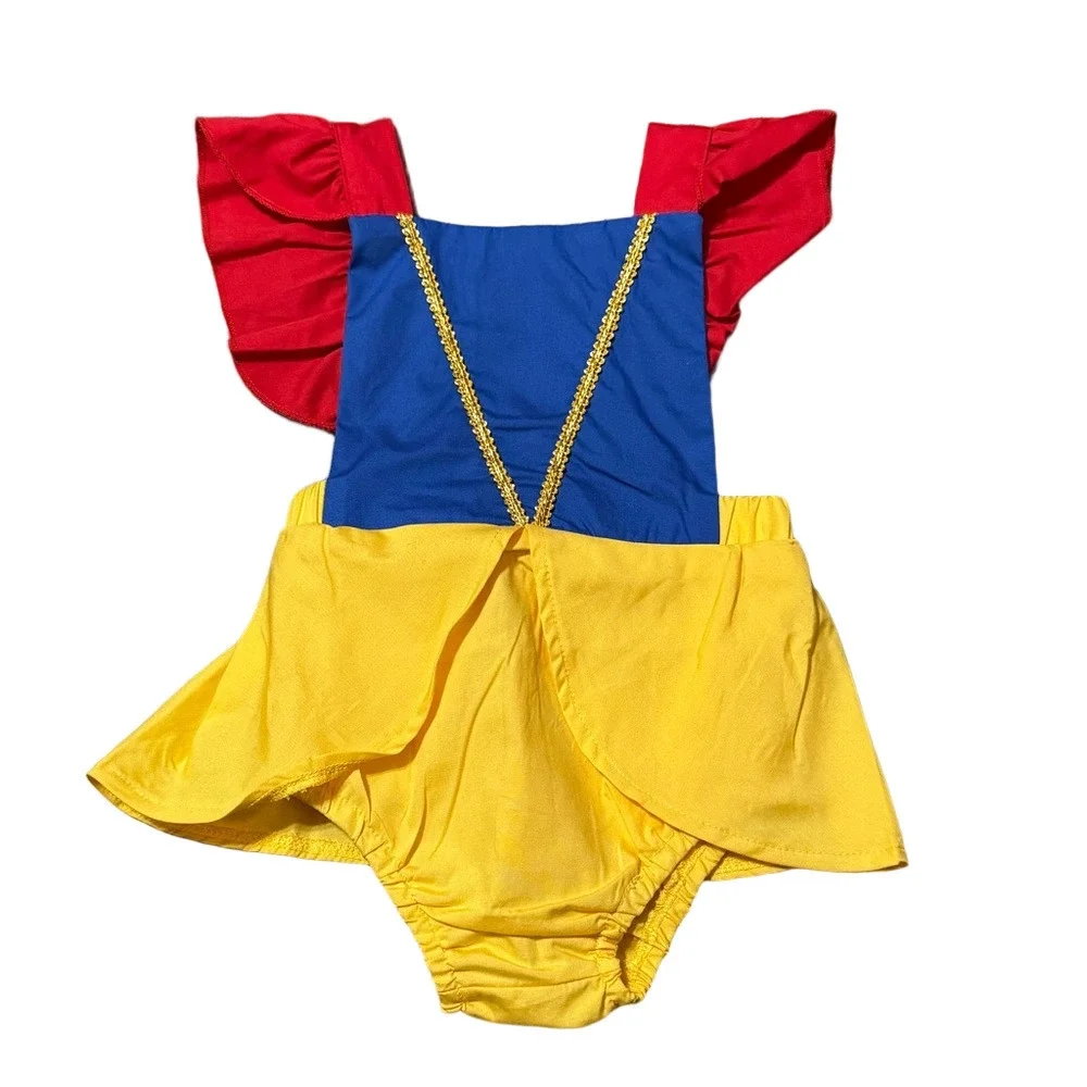 Snow White Inspired Costume Dress Up Colorful Ruffled Baby Romper Size 6 Months